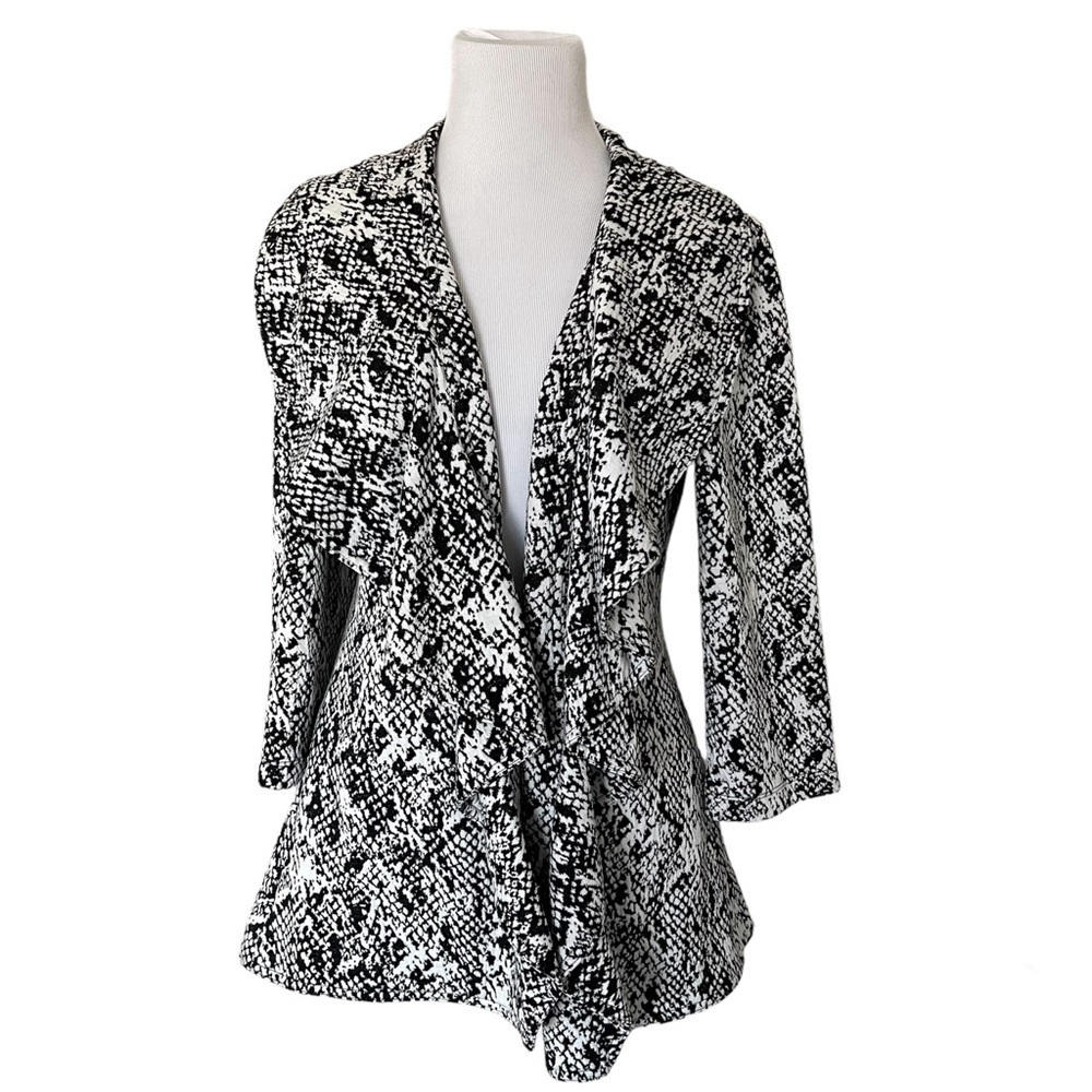 Calvin Klein White/Black Snakeprint Draped Ruffle Jacket